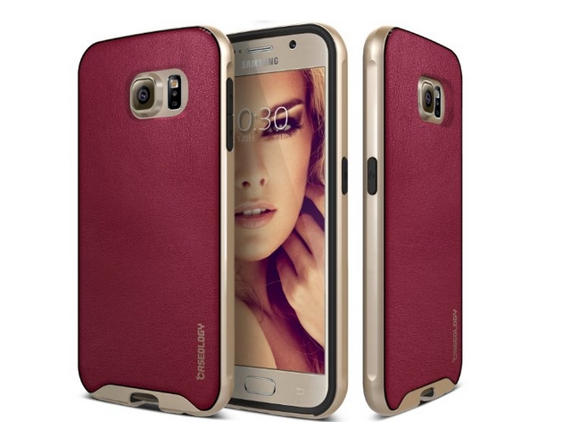 Galaxy S6 Case Caseology Envoy Series  Premium Leather Bumper Cover  Burgundy Red Leather Bound